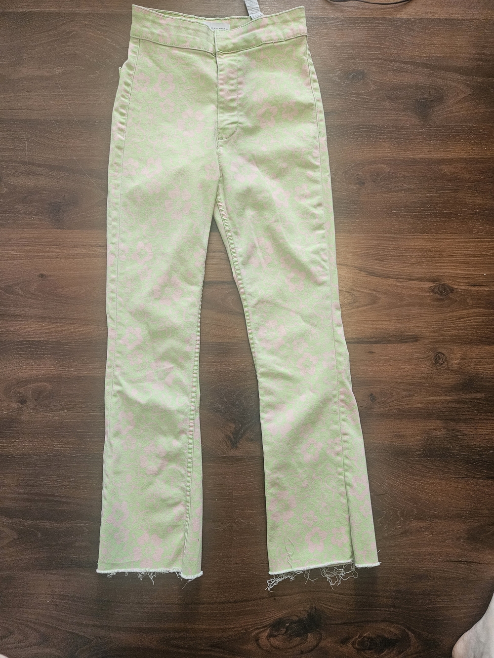 ZARA Floral Print High Rise Flare Jeans Green & Pink Size 4 (EUR 36)